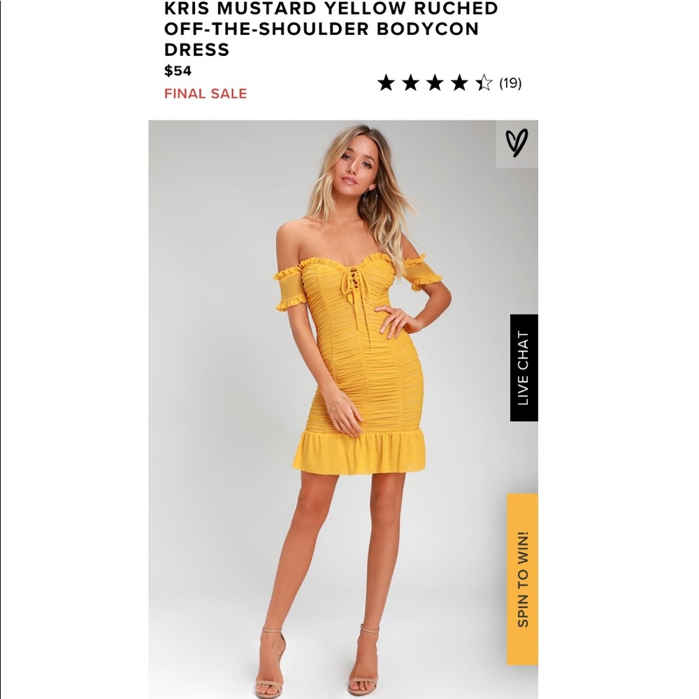 Lulus Yellow Off The Shoulder Ruched Bodycon Dress